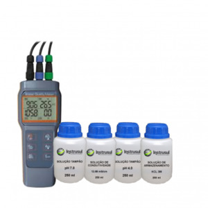 Medidor Multiparâmetro à Prova d'Água (pH/Cond/OD/Temp) - INS-88 Com Certificado de Calibração, mais Soluções de Calibração